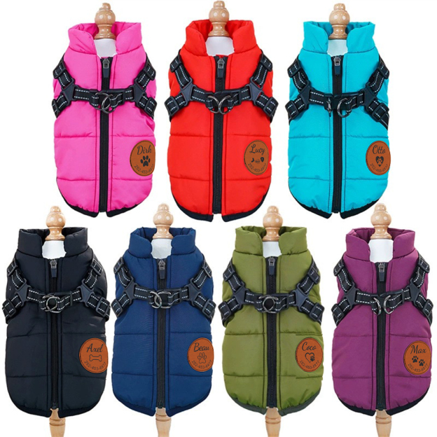 Personalized Round Leather Patch Pets Puffer Jacket | BKPet245