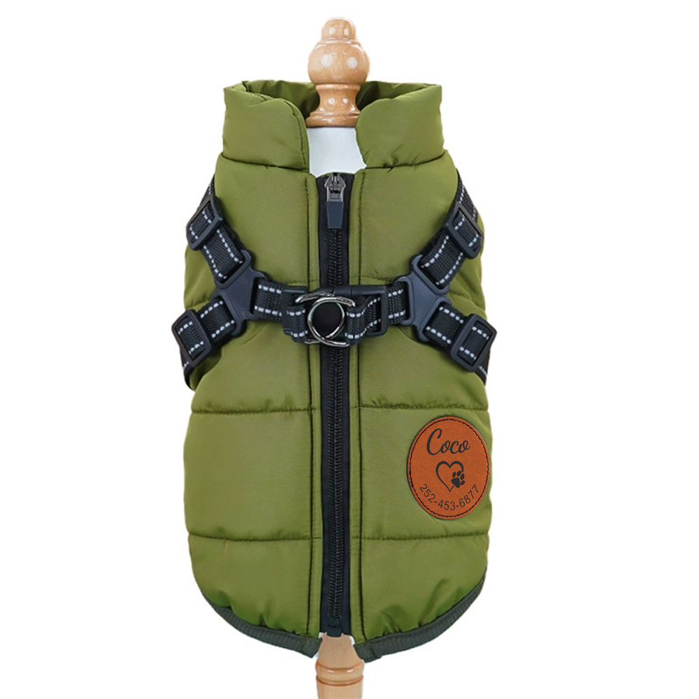 Personalized Round Leather Patch Pets Puffer Jacket | BKPet245