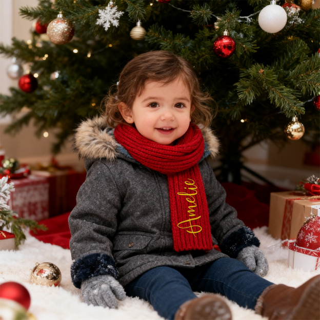 Personalized Embroidery Handmade Knitted Kid Scarf | HSKid68