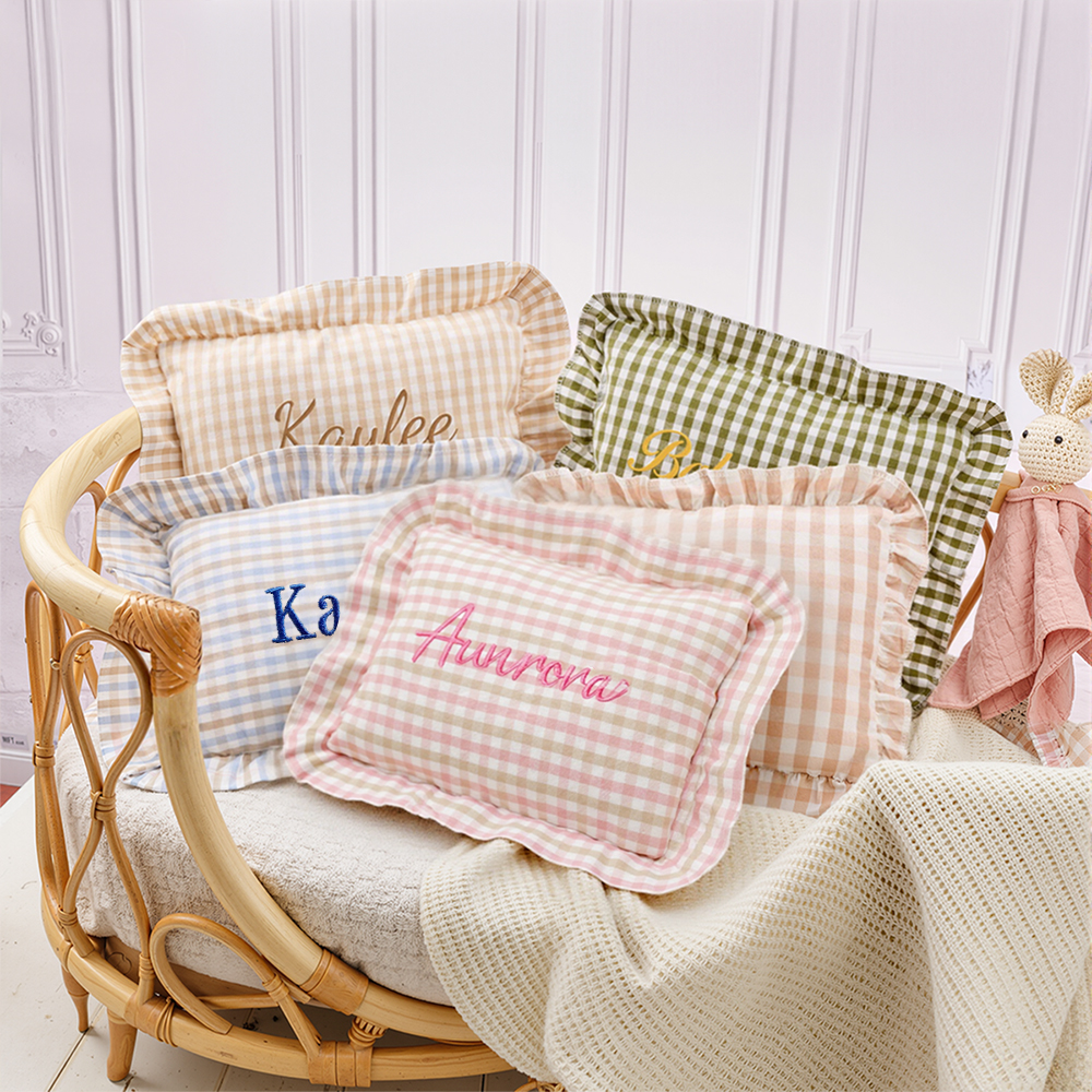 Personalized Embroidered Baby Plaid Ruffles Pillow | CWBaby328