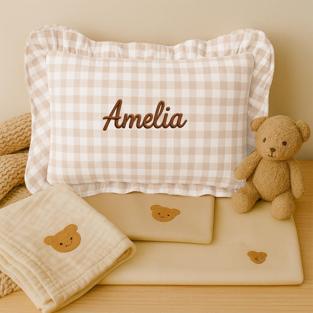Personalized Embroidered Baby Plaid Ruffles Pillow | CWBaby328