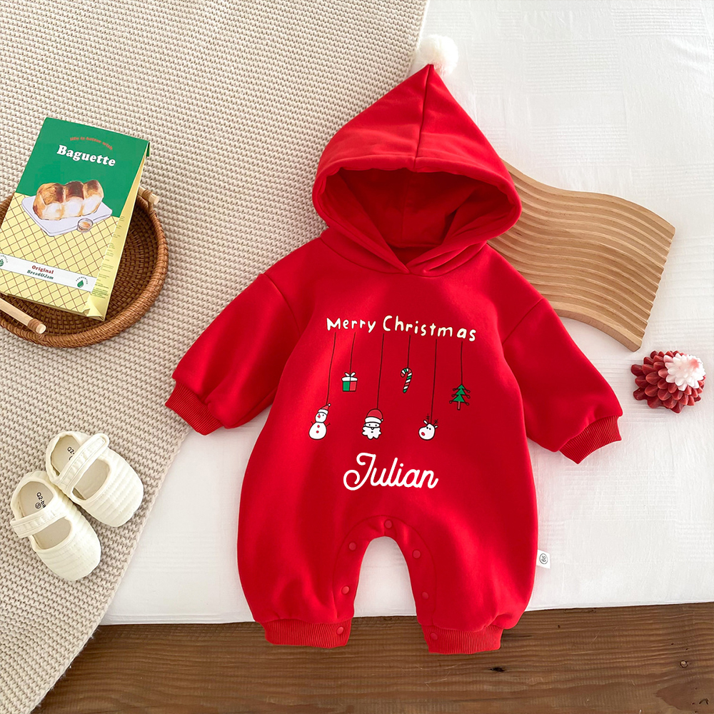 Personalized Baby First Christmas Warm Hoodie Romper | CWBaby330