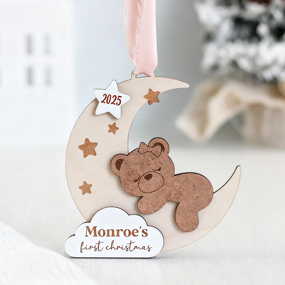 Personalized Baby First Christmas Lovely Moon Bear Ornament | MCGift190