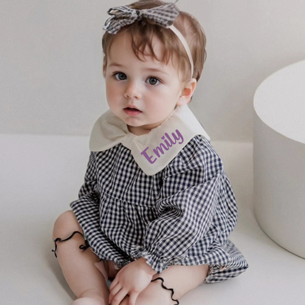 Personalized Baby Girl Lapel Plaid Romper | CWBaby332