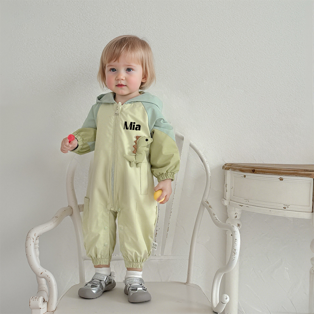 Personalized Baby Autumn Windproof Dinosaur Romper | CWBaby333