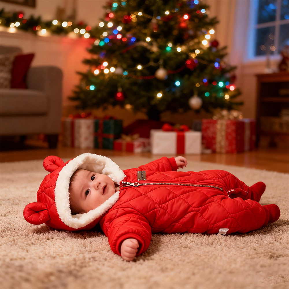 Personalized Leather Patch Kids Thickened Puffer Romper | CWBaby334