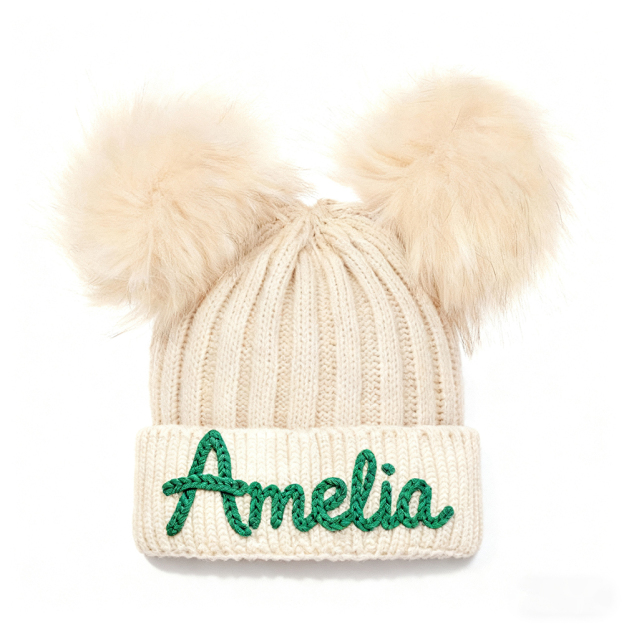 Personalized Hand Embroidery Kid Pom Pom Hat and Scarf | HSKid72