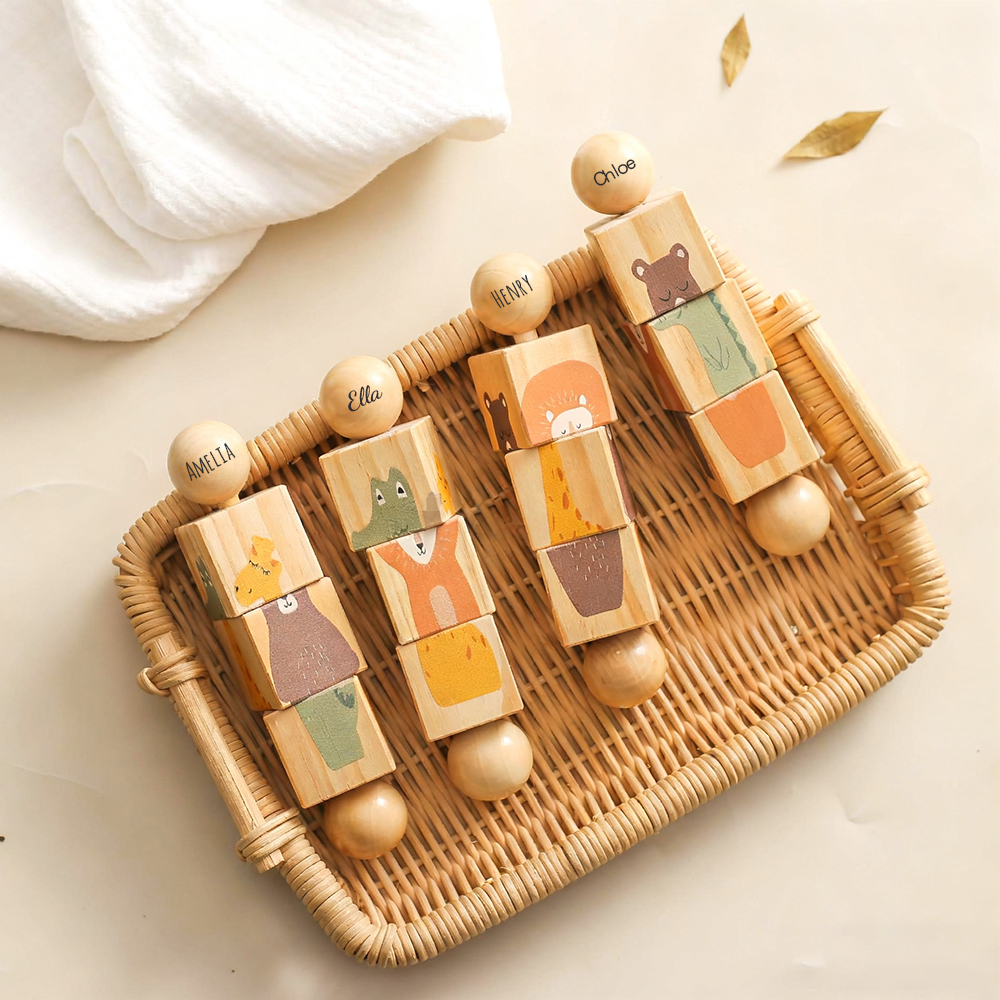 Personalized Wooden Multifunctional Rotating Animal Toy Rattle | CWToy160