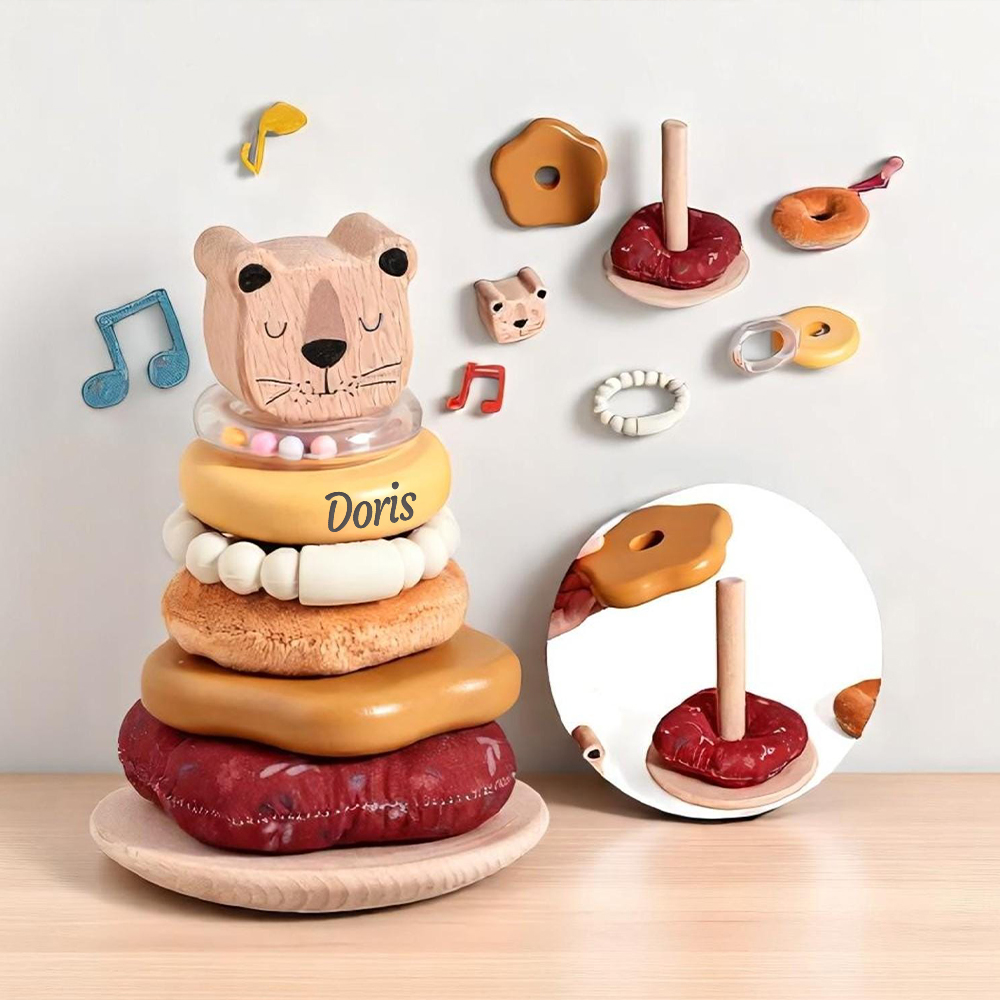 Personalized Wooden Lion Stacking Tower Exercises Toys | CWToy161