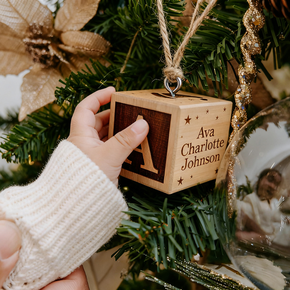 Personalized Wooden Baby First Christmas Block Ornament | MCGift200