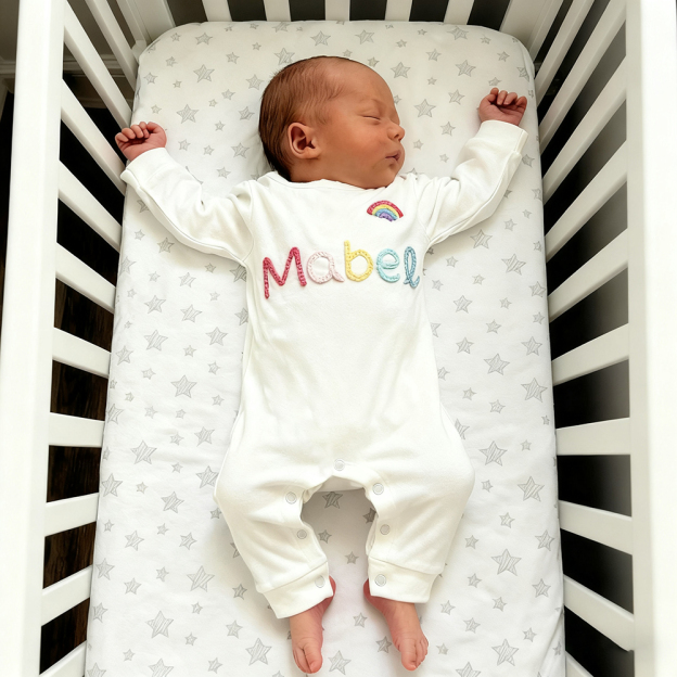 Personalized Hand Embroidered Baby Coming Home Romper | CWBaby337