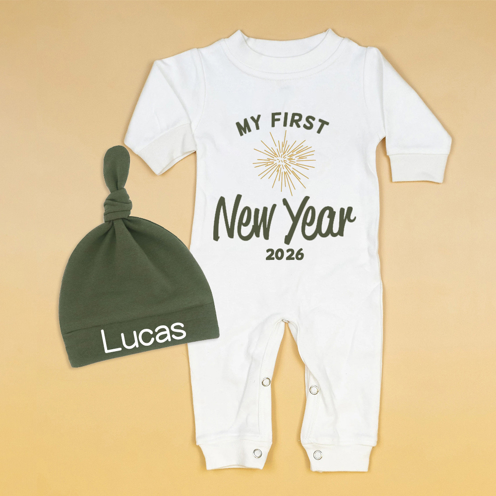Personalized Baby 1st New Year Romper and Hat Set | CWBaby128