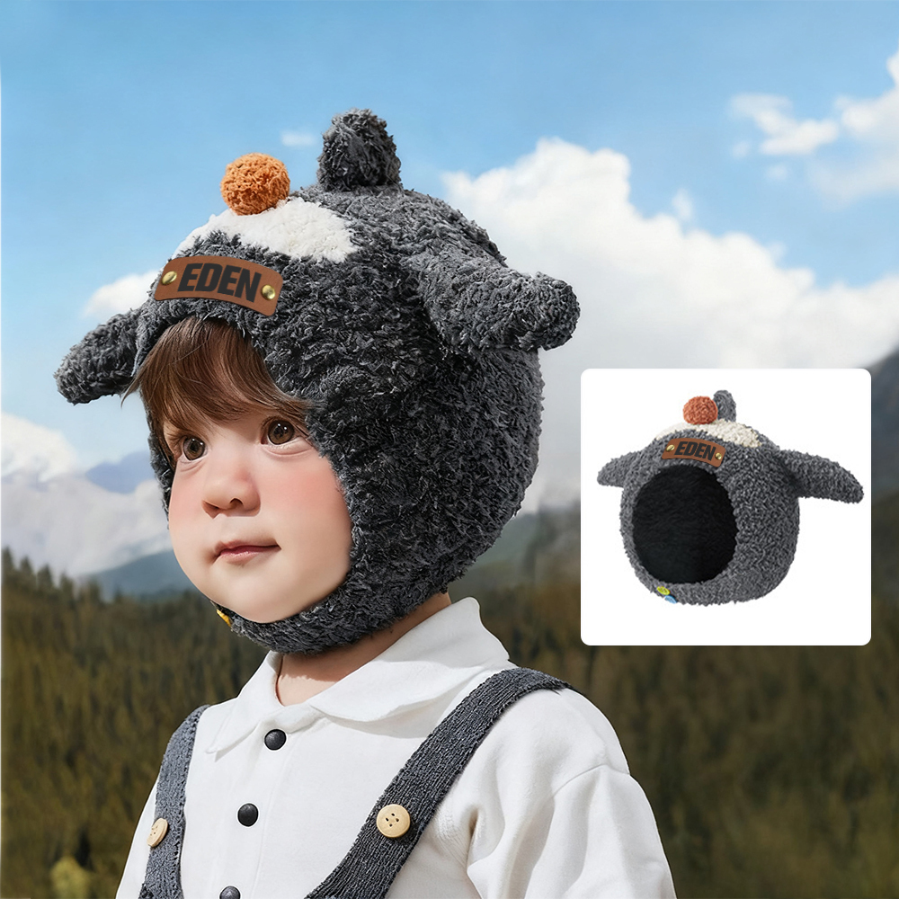 Personalized Leather Patch Adorable Animals Warm Winter Hat | HSKid73