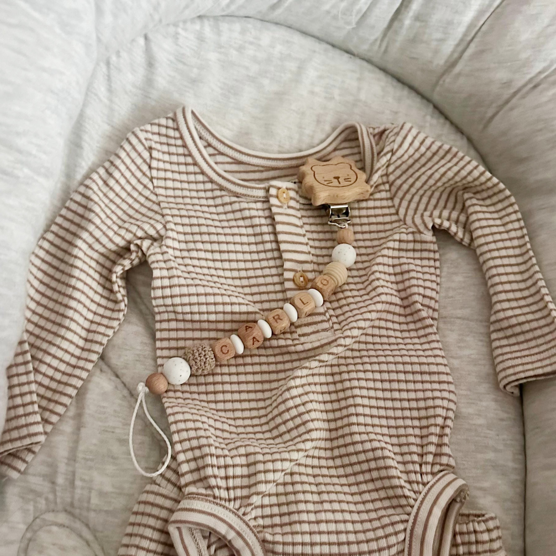 Personalized Baby Pacifier Silicone Wooden Bead Clip | CWToy163