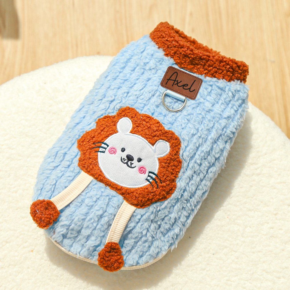 Personalized Pets Leather Patch Lovely Lion Sweater | BKPet252