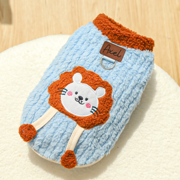 Personalized Pets Leather Patch Lovely Lion Sweater | BKPet252
