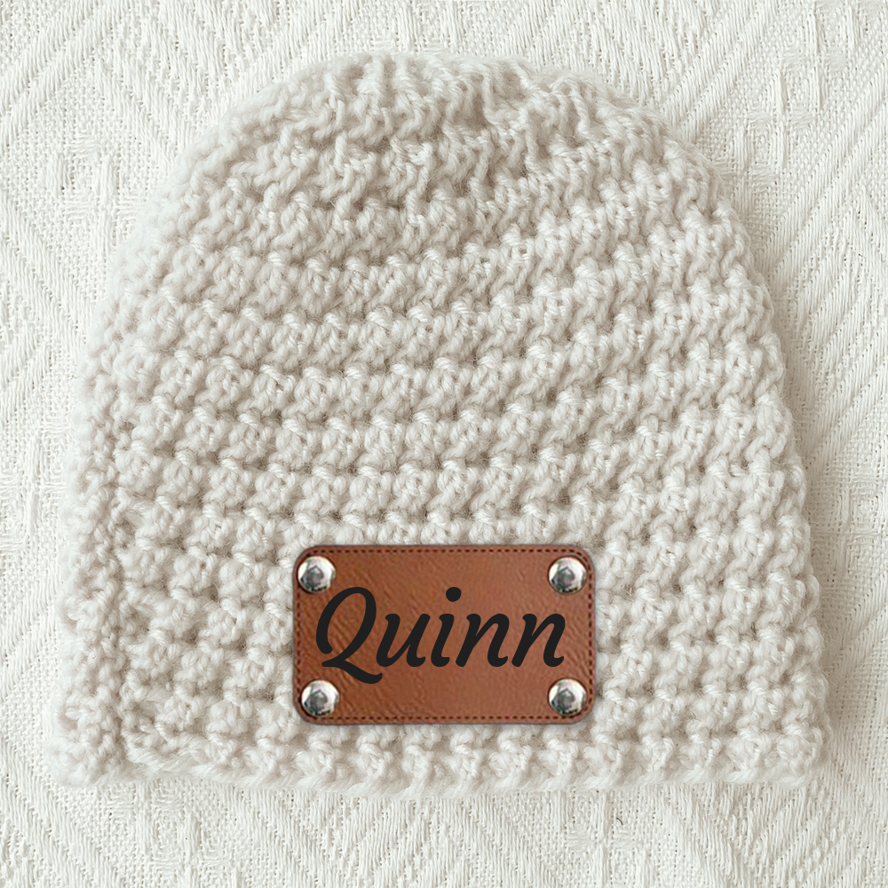 Personalized Leather Patch Baby Winter Warm Knitted Hat | HSKid76