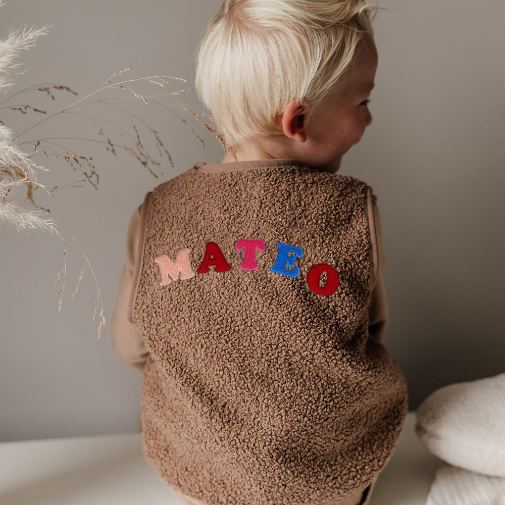 Personalized Colorful Letter Patch Toddler Sherpa Fleece Vest | CWBaby339
