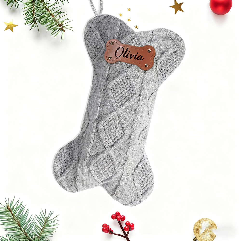 Personalized Leather Patch Dog Bone Christmas Stocking | MCGift216