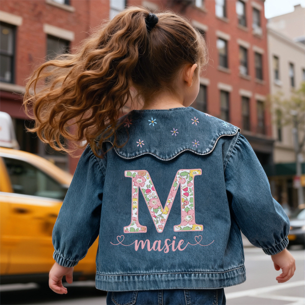 Personalized Monogramed Lovely Bubble Sleeves Denim Jacket | CWBaby341