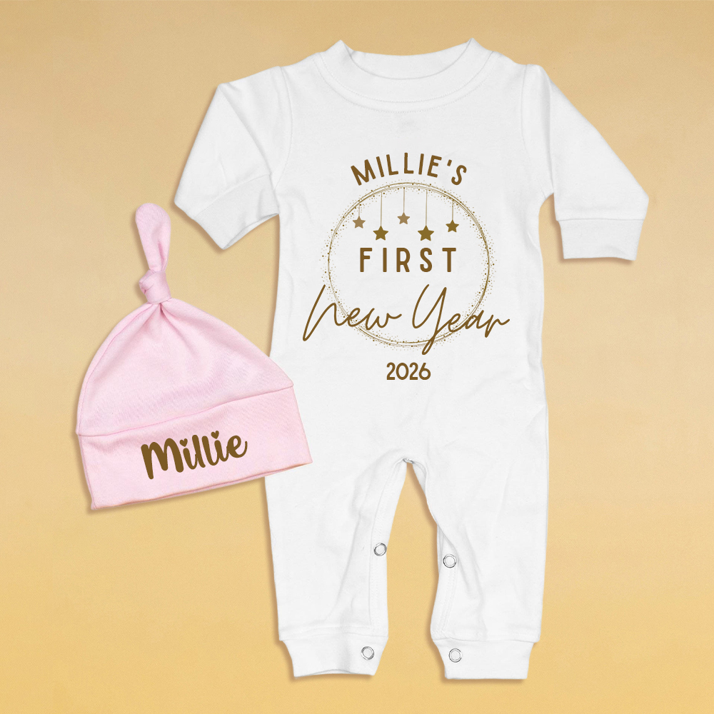 Personalized Baby 1st New Year Romper and Hat Set | CWBaby342