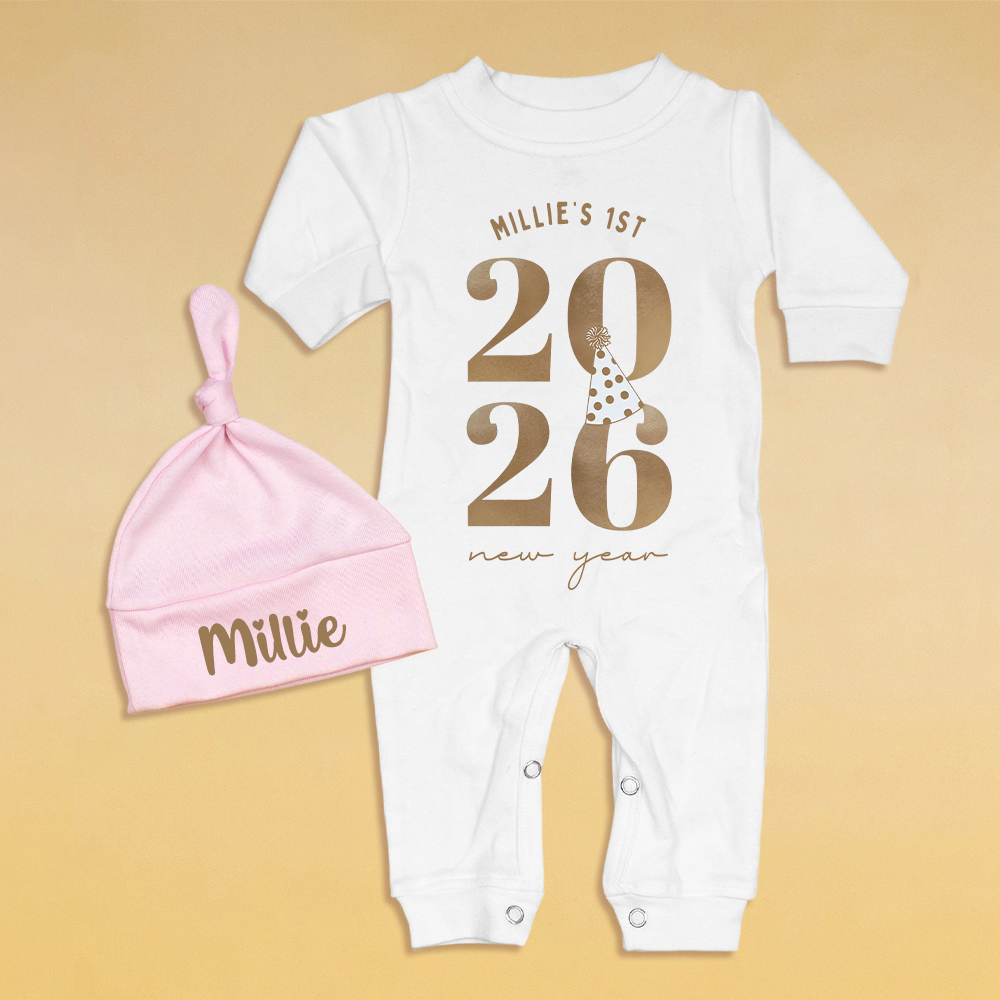 Personalized Baby 1st New Year Romper and Hat Set | CWBaby344
