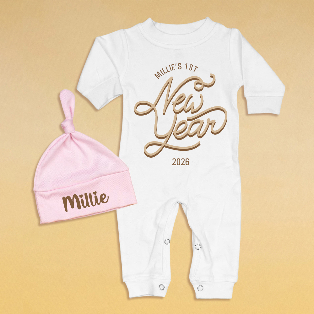 Personalized Baby 1st New Year Romper and Hat Set | CWBaby345