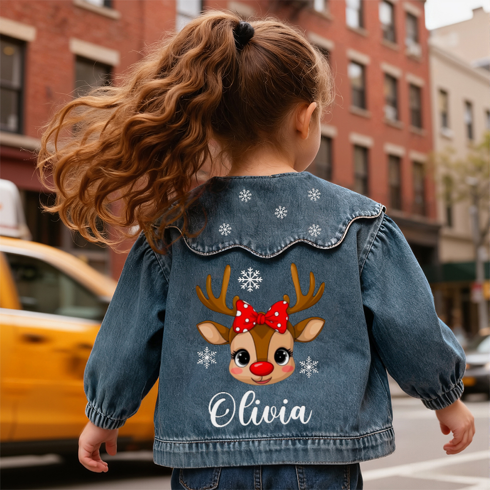 Personalized Christmas Lovely Bubble Sleeves Denim Jacket | CWBaby347