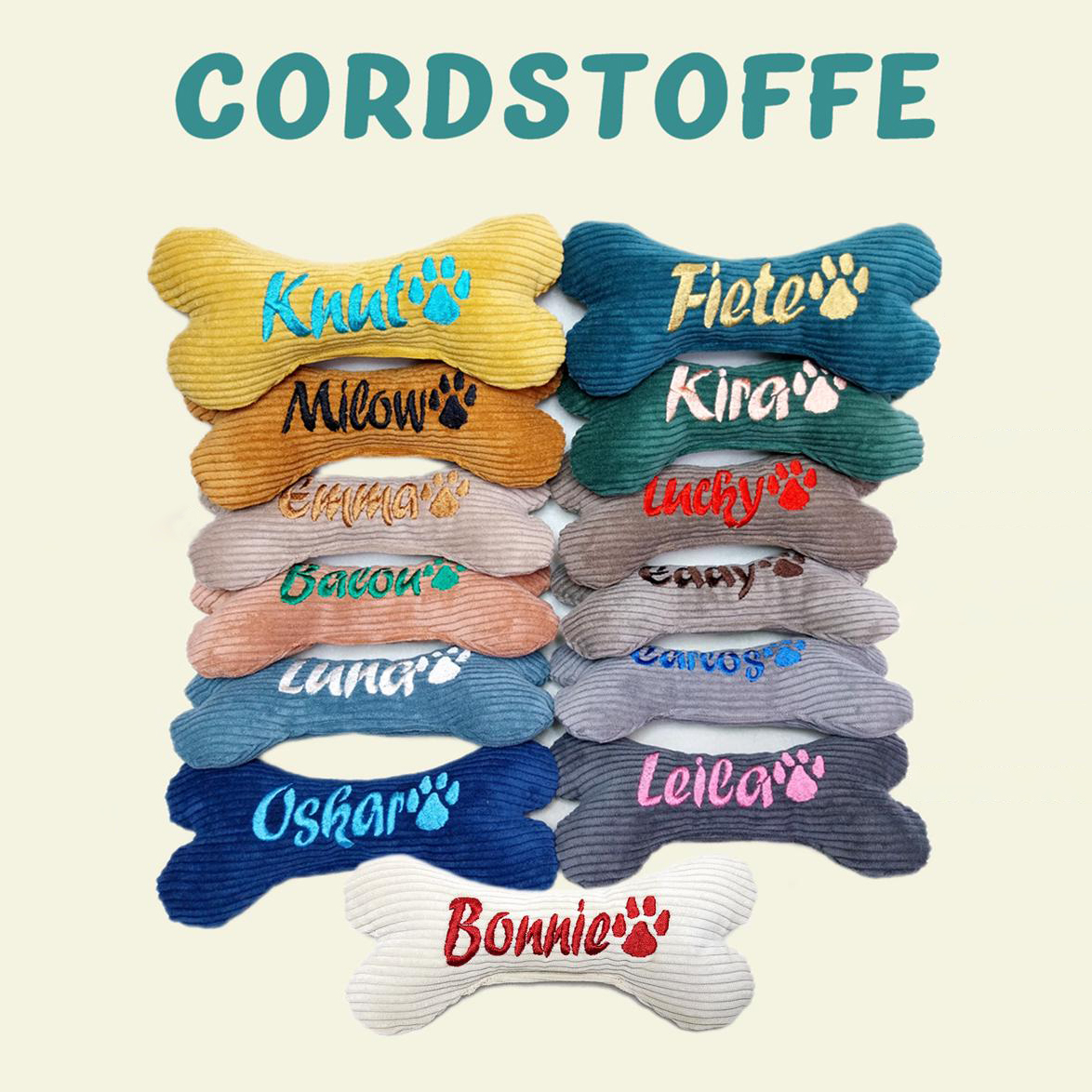 Personalized Embroidered Corduroy Puppy Bone Squeaker Toy | BKPet257