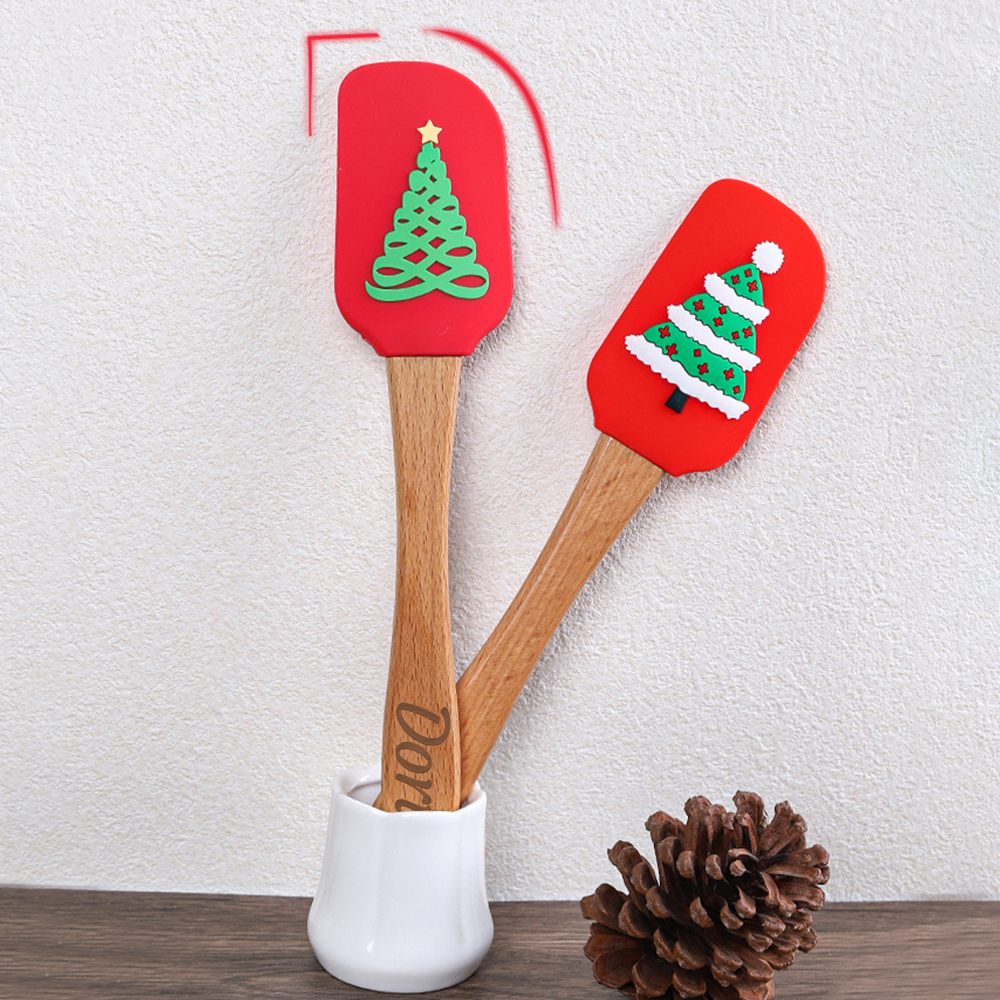Personalized Christmas Wood Handle Silicone Kitchen Tool | MCGift230