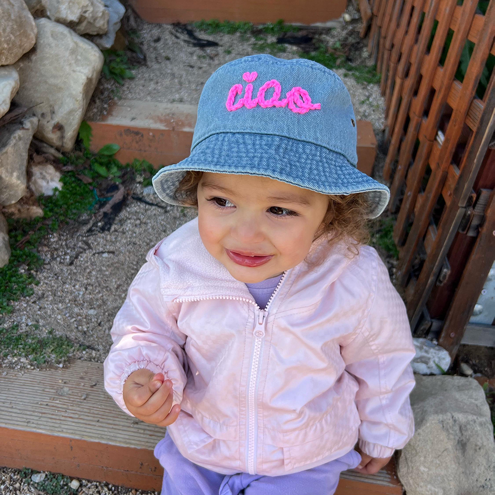 Personalized Baby Hand Embroidery Denim Bucket Hat | CWBeach205