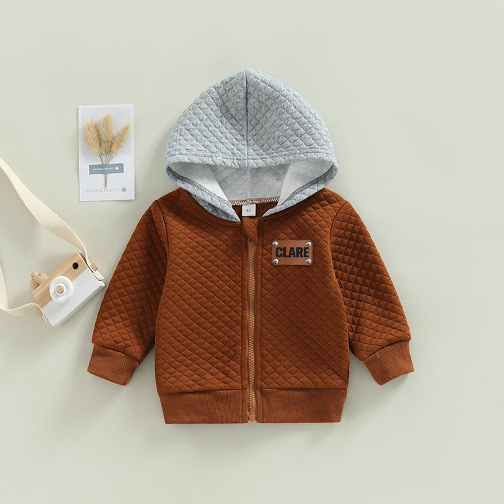 Personalized Leather Patch Toddler Plaid Lightweight Jacket | CWBaby358