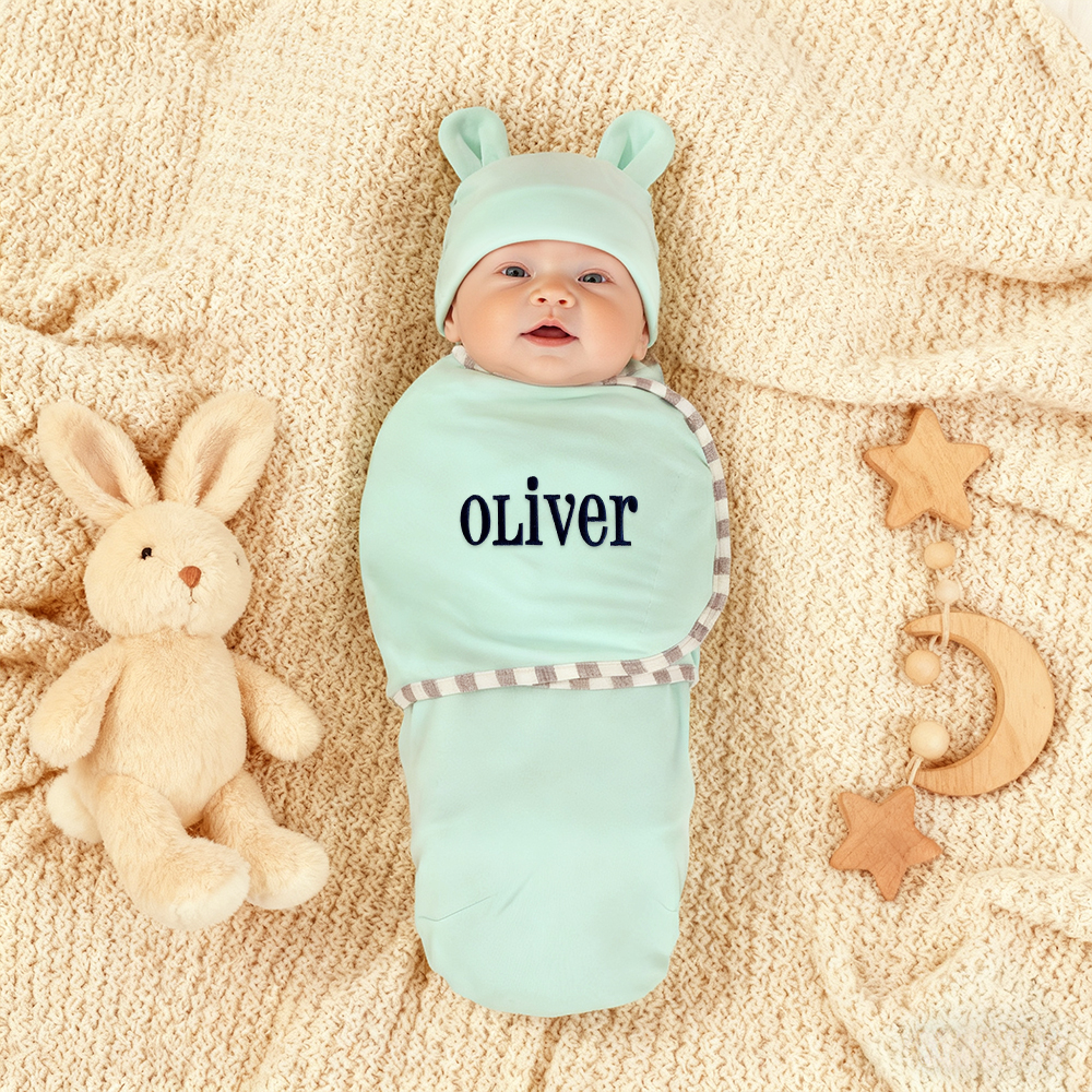 Personalized Embroidered Baby Soft Cotton Newborn Swaddle | CWBaby357