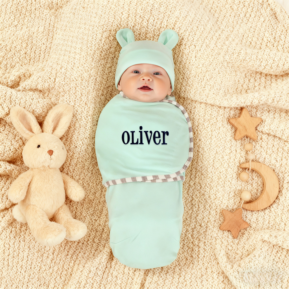 Personalized Embroidered Baby Soft Cotton Newborn Swaddle | CWBaby357