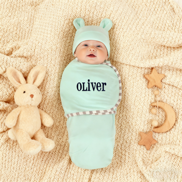 Personalized Embroidered Baby Soft Cotton Newborn Swaddle | CWBaby357
