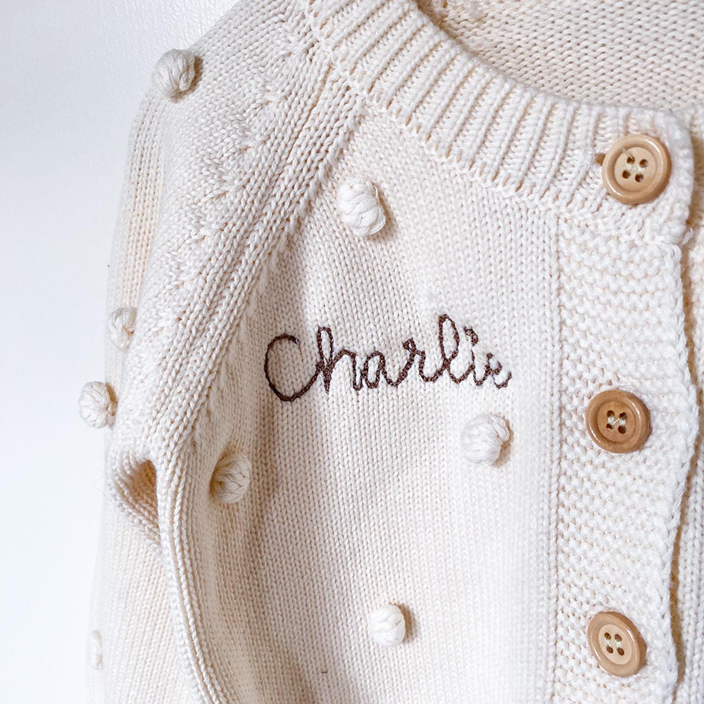 Personalized Embroidered Puff Knitted Cardigan Sweater | CWBaby361