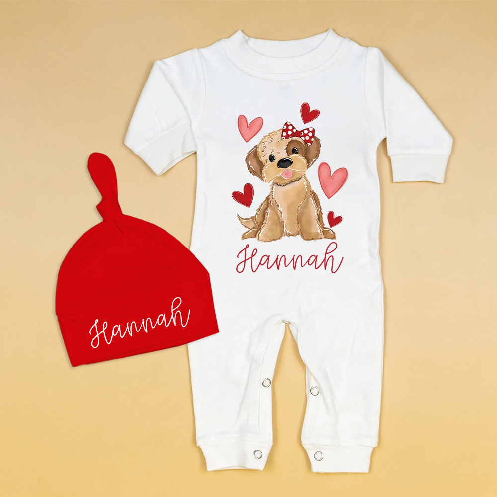 Personalized Baby First Valentine Romper and Hat Set | CWBaby374