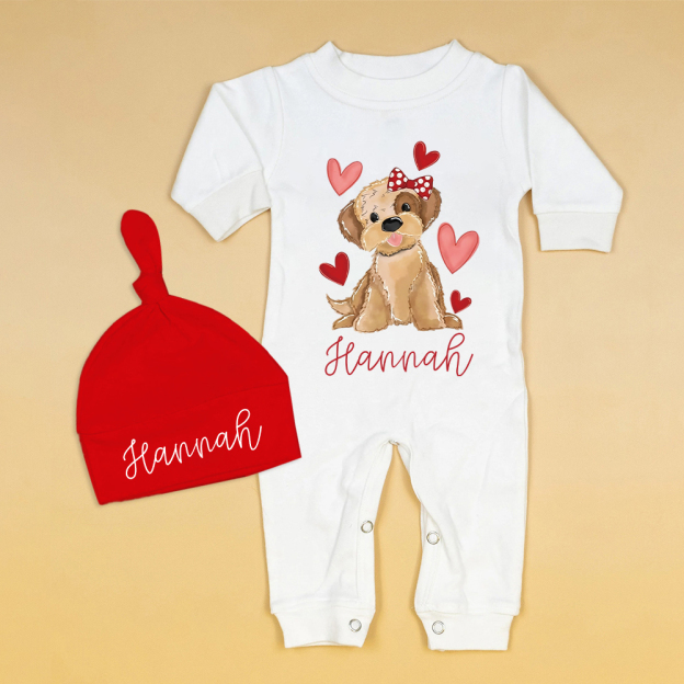Personalized Baby First Valentine Romper and Hat Set | CWBaby374