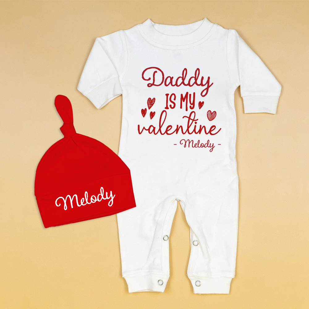 Personalized Baby First Valentine Romper and Hat Set | CWBaby377