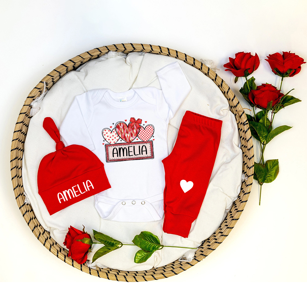 Personalized Baby 1st Valentines Day Outfit Set | CWBaby371