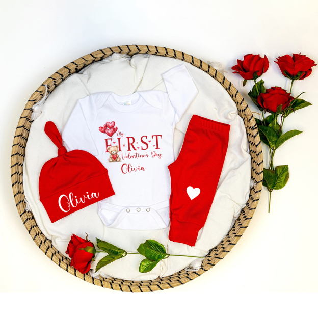 Personalized Baby 1st Valentines Day Outfit Set | CWBaby372