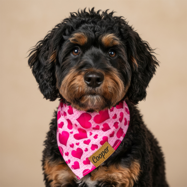 Personalized Leather Patch Valentine's Day Pet Bandana | BKPet289