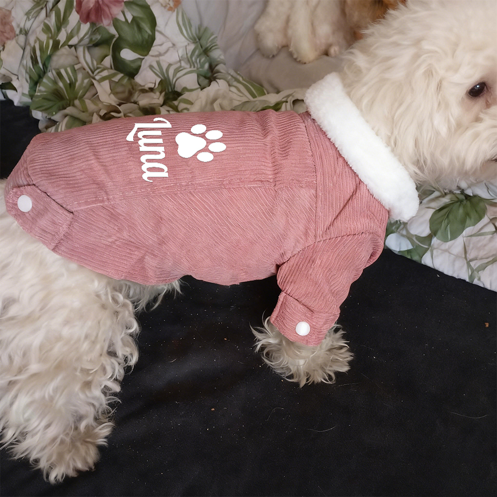 Personalized Pet Winter Warm Corduroy Sherpa Jacket | BKPet290