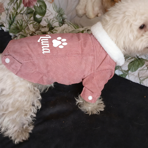 Personalized Pet Winter Warm Corduroy Sherpa Jacket | BKPet290
