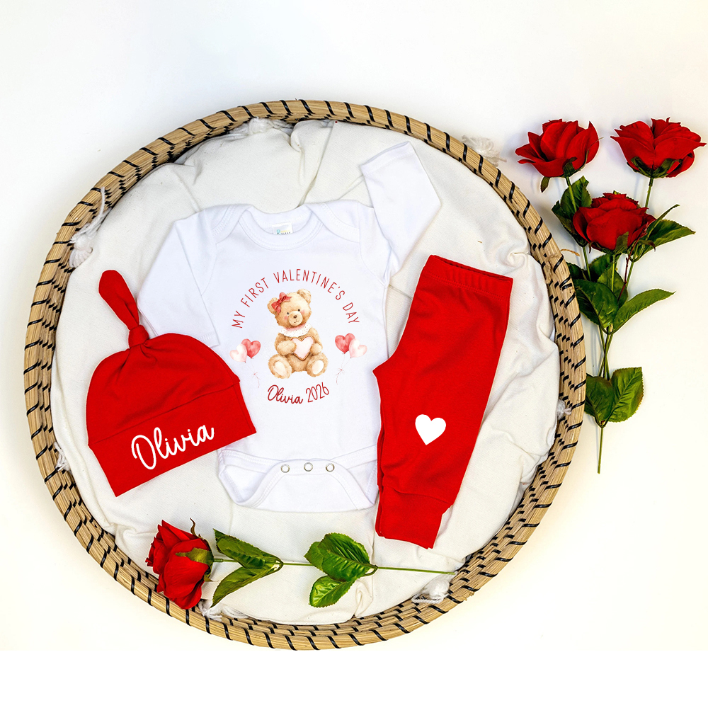 Personalized Baby 1st Valentines Day Outfit Set | ValGift04