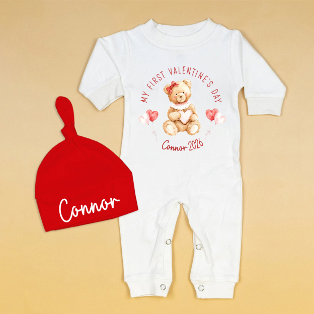 Personalized Baby First Valentine Romper and Hat Set | ValGift05