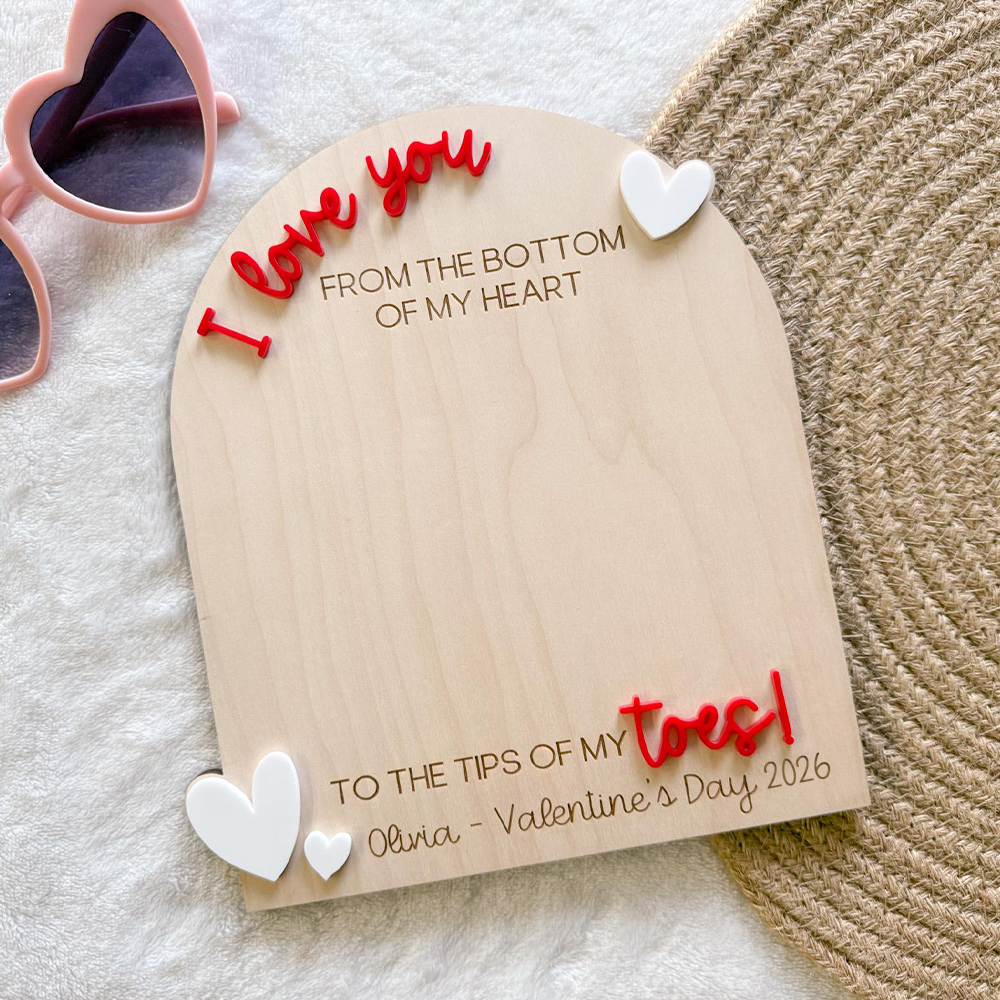 Personalized Baby First Valentine's Day Footprint Sign Keepsake | ValGift06