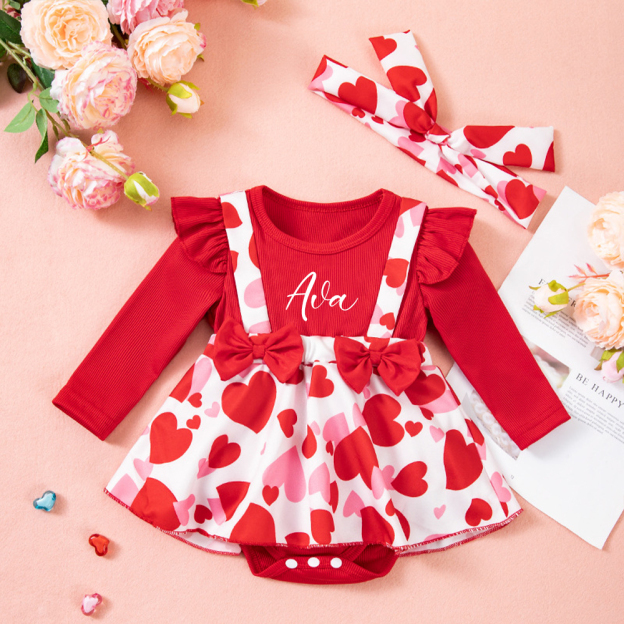 Personalized Baby Girl Adorable Valentine Ruffled Outfit | ValGift08