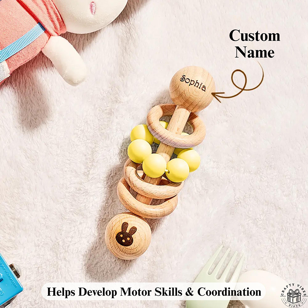 Personalized Baby Sensory Wooden Rattle Toys | CWToy171