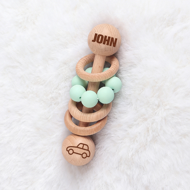 Personalized Baby Sensory Wooden Rattle Toys | CWToy171